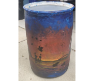 illustrated trash barrel back